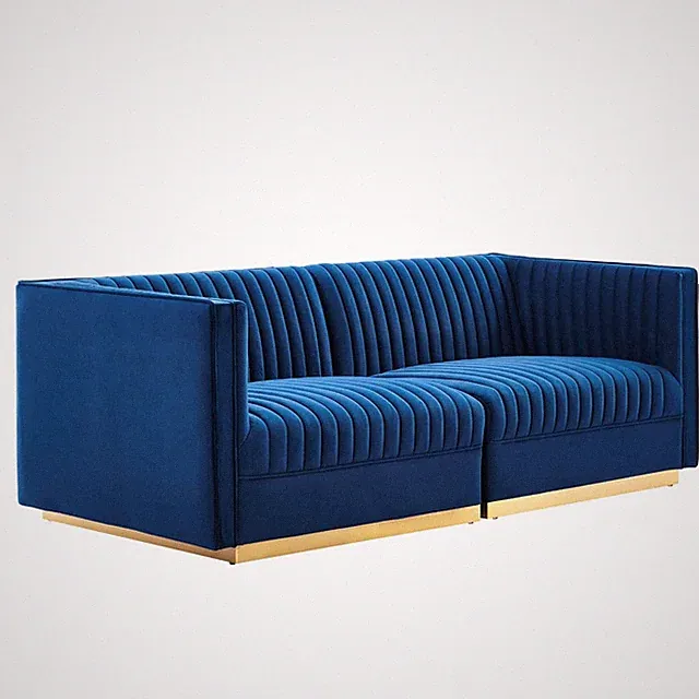 Modway Sanguine Velvet Modular Sectional Sofa Loveseat in Navy