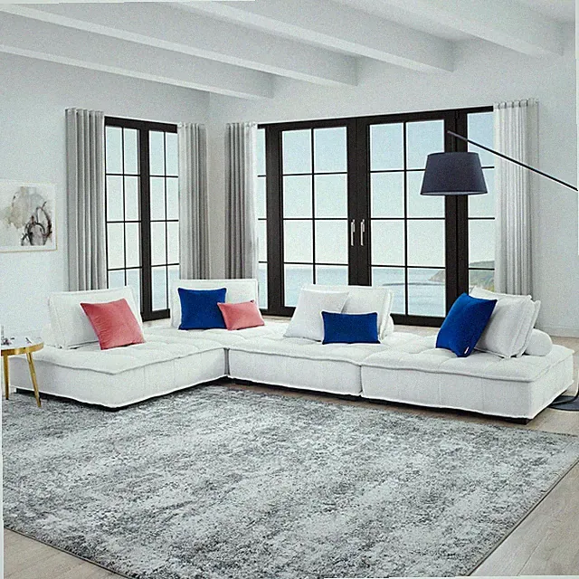Modway Saunter Tufted Fabric 4-Piece Sectional Sofa in White