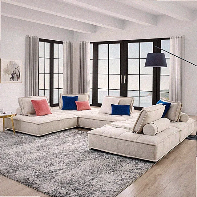 Modway Saunter Tufted Fabric 5-Piece Sectional Sofa in Beige