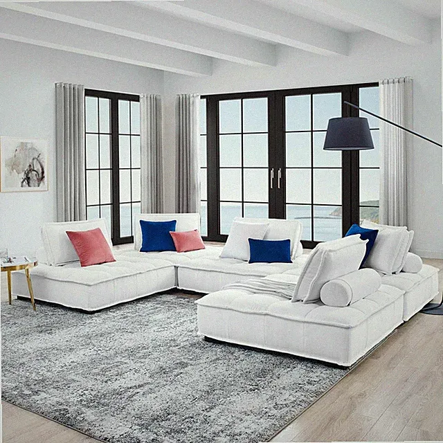 Modway Saunter Tufted Fabric 5-Piece Sectional Sofa in White