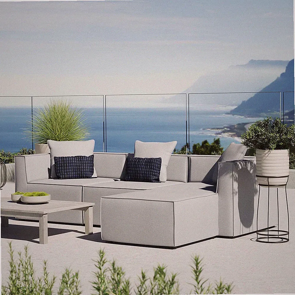 Modway Saybrook Outdoor Patio Upholstered 4-Piece Sectional Sofa in Gray