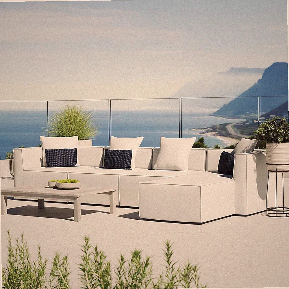 Modway Saybrook Outdoor Patio Upholstered 5-Piece Sectional Sofa in White