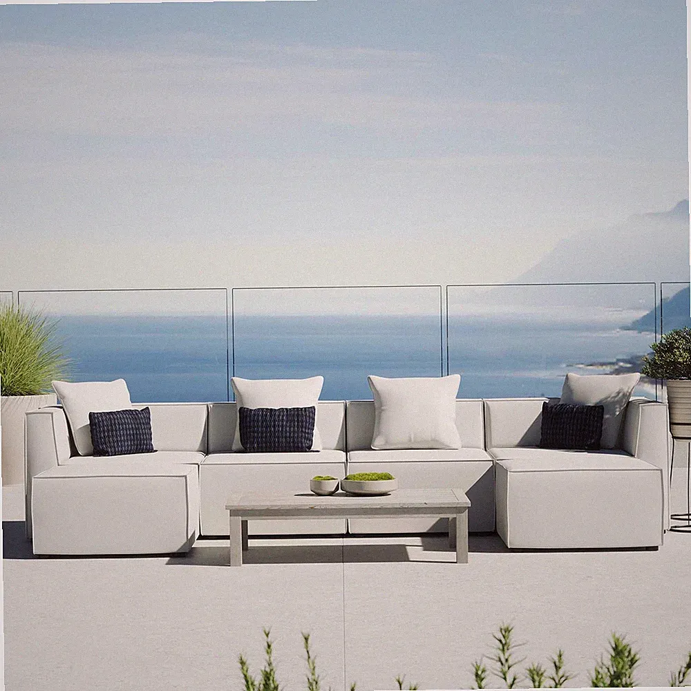 Modway Saybrook Outdoor Patio Upholstered 6-Piece Sectional Sofa in White
