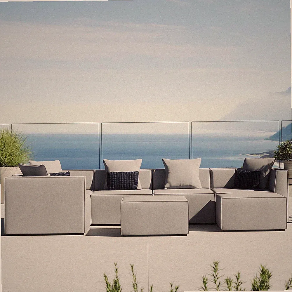 Modway Saybrook Outdoor Patio Upholstered 7-Piece Sectional Sofa in Gray