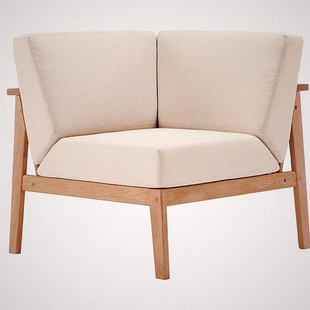 Modway Sedona Patio Eucalyptus Wood Sectional Sofa Corner Chair in Natural/Taupe