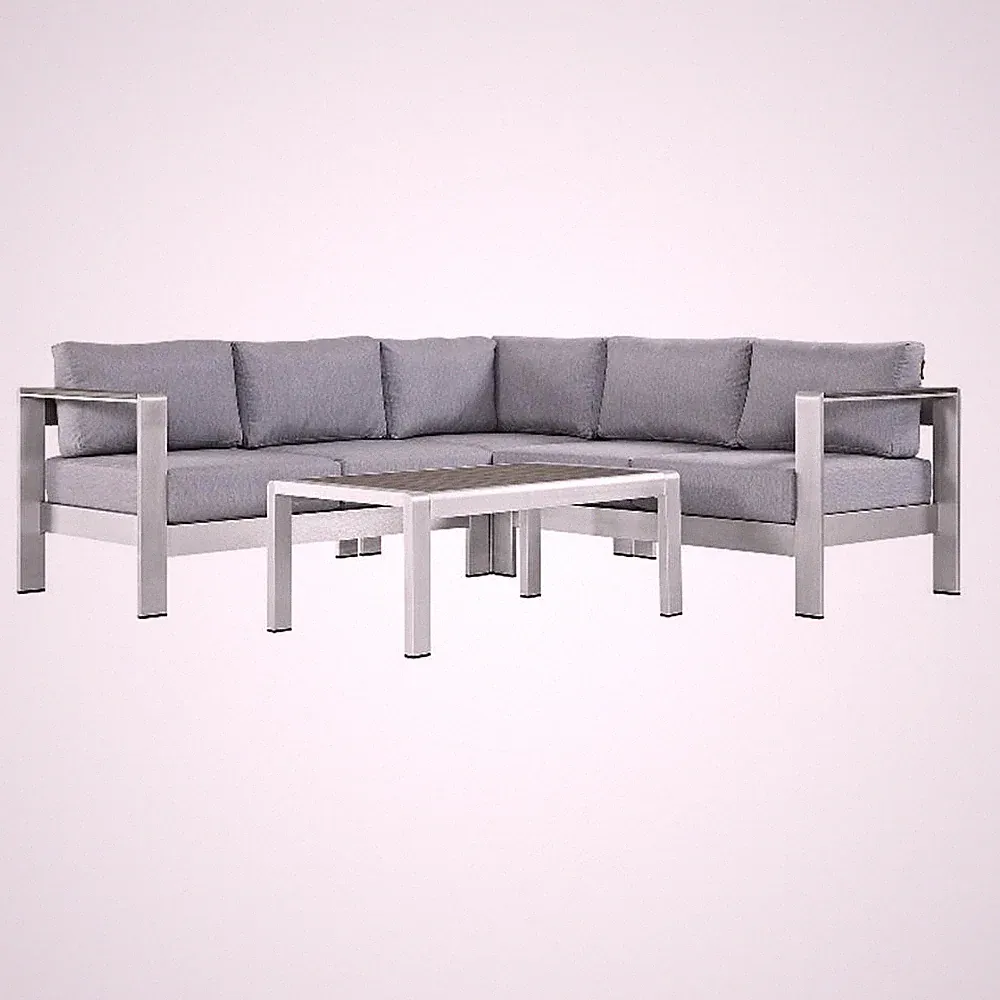 Modway Shore 4-Piece Outdoor Patio Aluminum Sectional Sofa Set in Silver/Gray