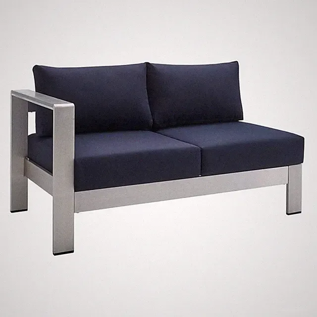 Modway Shore Fabric & Aluminum Outdoor Patio Left Arm Loveseat in Silver & Navy