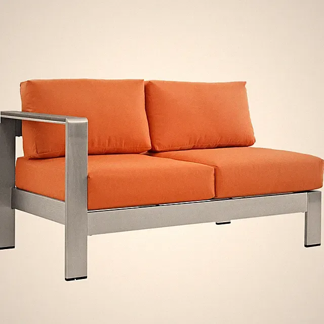 Modway Shore Fabric Aluminum Outdoor Patio Left Arm Loveseat in Silver/Orange
