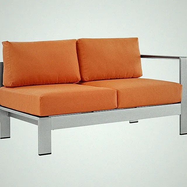 Modway Shore Fabric Aluminum Outdoor Right Arm Corner Loveseat in Silver/Orange