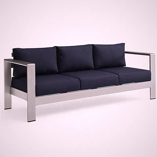 Modway Shore Outdoor Patio Aluminum and Fabric Sofa in Silver/Navy