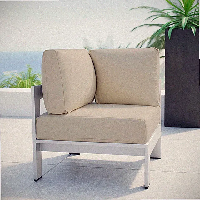 Modway Shore Outdoor Patio Aluminum Corner Sofa in Silver Beige