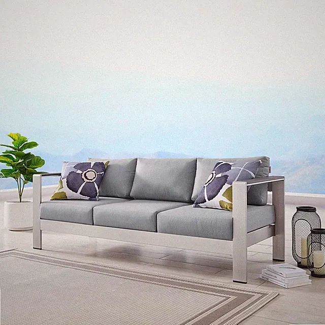 Modway Shore Outdoor Patio Aluminum Sofa in Silver Gray
