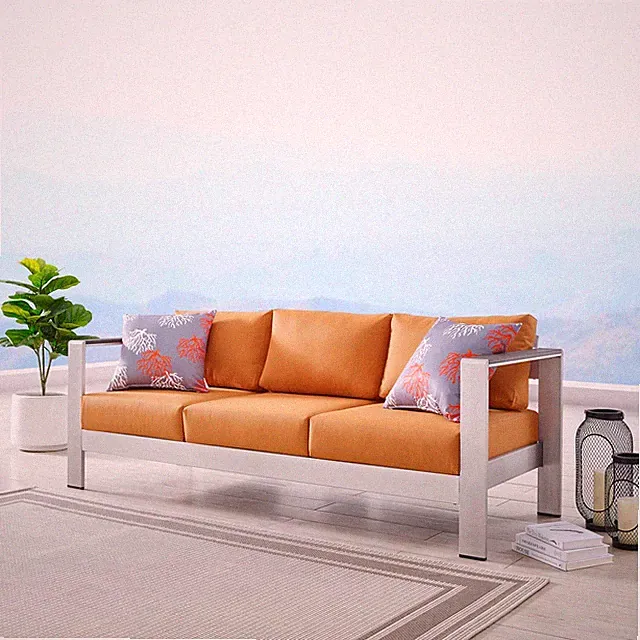 Modway Shore Outdoor Patio Aluminum Sofa in Silver Orange