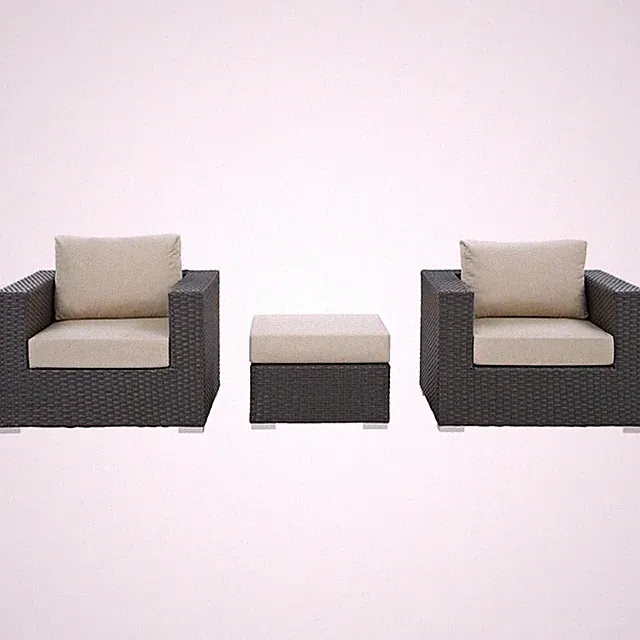Modway Sojourn 3-Piece Aluminum and Rattan Patio Sectional Set in Canvas/Beige