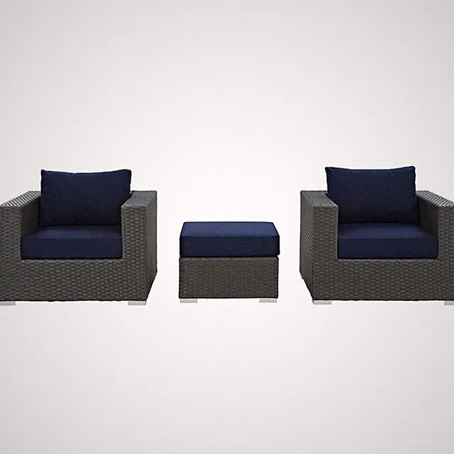 Modway Sojourn 3-Piece Aluminum and Rattan Patio Sectional Set in Canvas/Navy