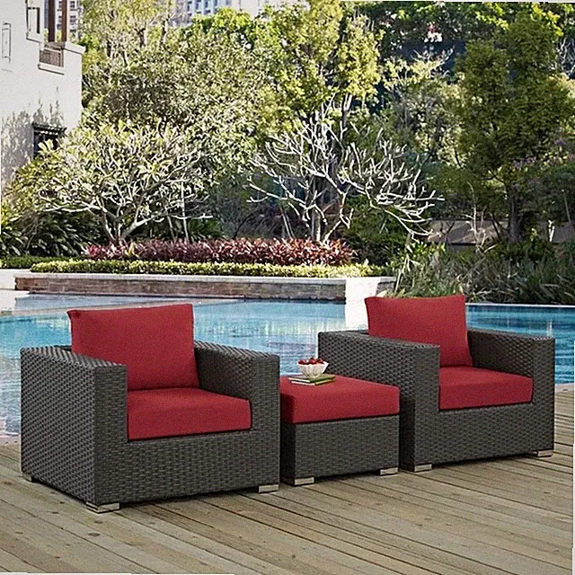 Modway Sojourn 3-Piece Aluminum and Rattan Patio Sectional Set in Canvas/Red
