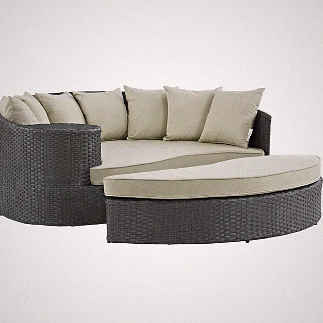 Modway Sojourn Aluminum and Rattan Patio Daybed in Canvas/Beige