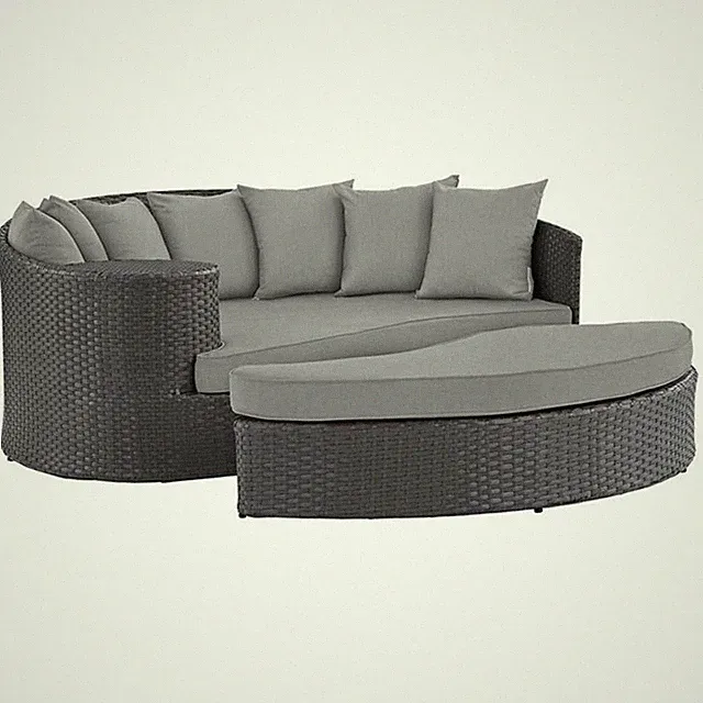 Modway Sojourn Aluminum and Rattan Patio Daybed in Canvas/Gray