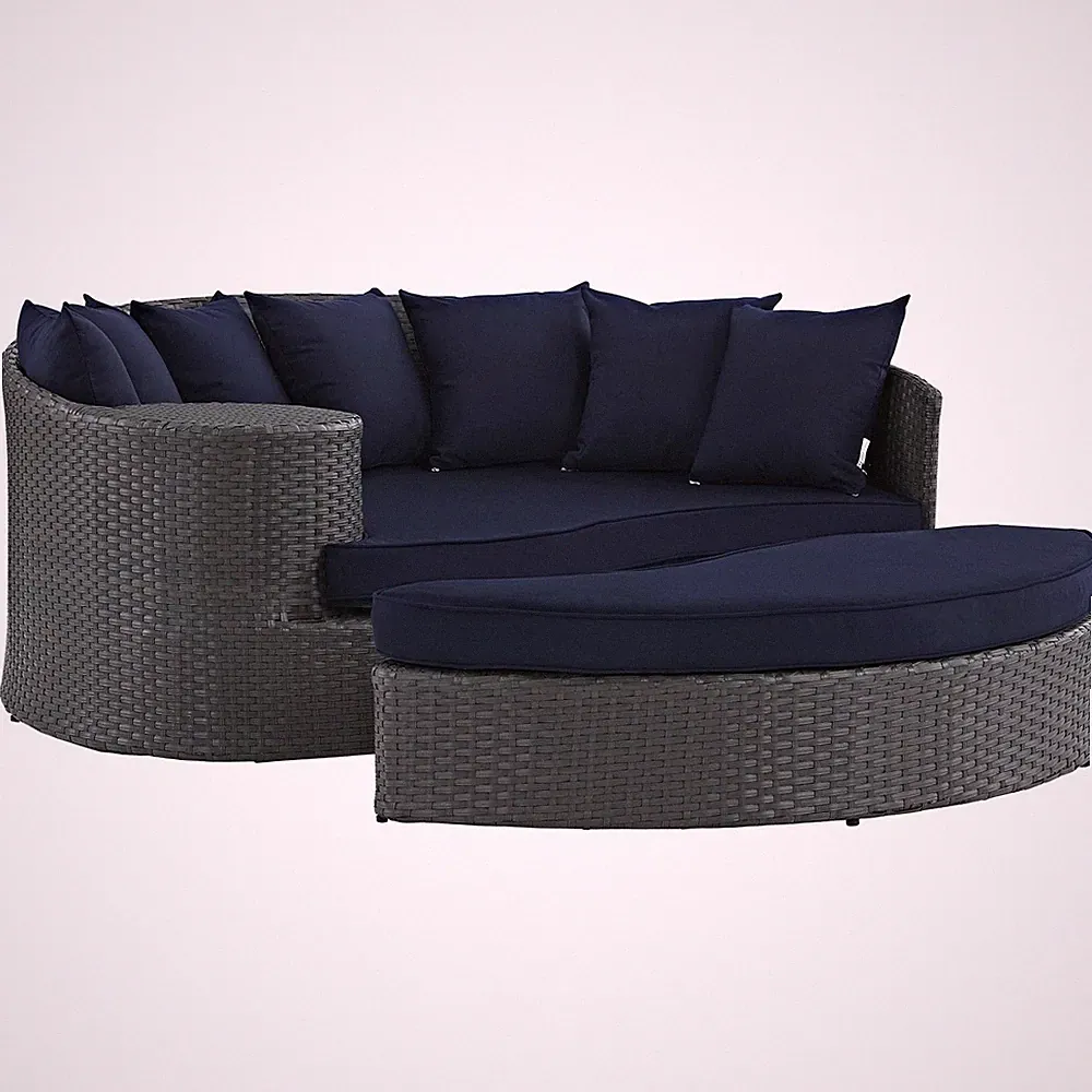Modway Sojourn Aluminum and Rattan Patio Daybed in Canvas/Navy