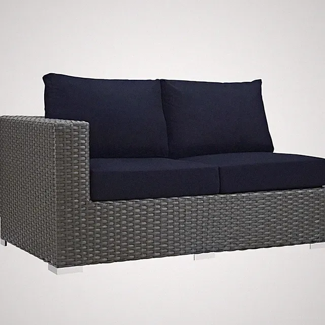 Modway Sojourn Aluminum and Rattan Patio Left Arm Loveseat in Canvas/Navy