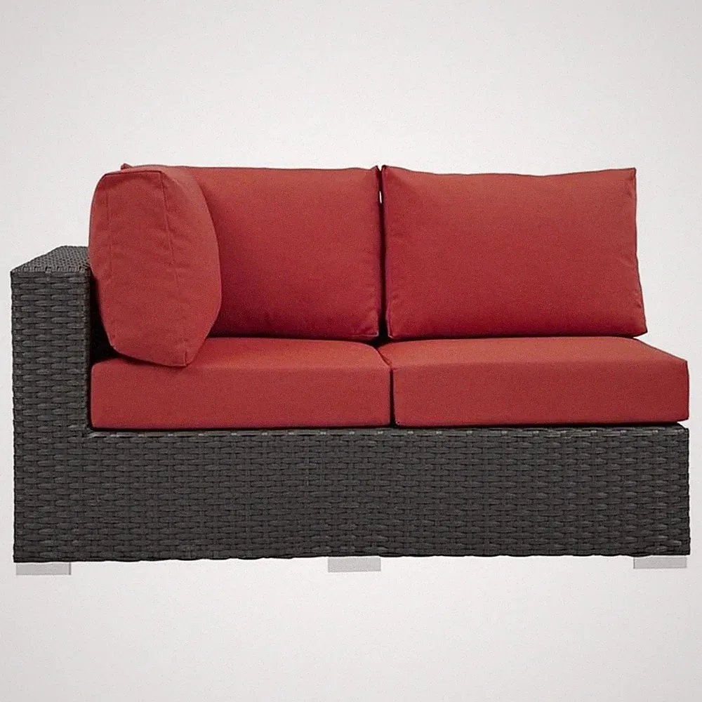 Modway Sojourn Aluminum and Rattan Patio Left Arm Loveseat in Canvas/Red
