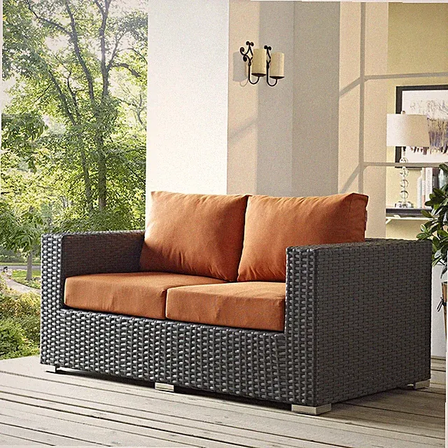 Modway Sojourn Aluminum and Rattan Patio Loveseat in Canvas/Tuscan