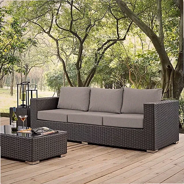 Modway Sojourn Aluminum and Rattan Patio Sofa in Canvas/Gray