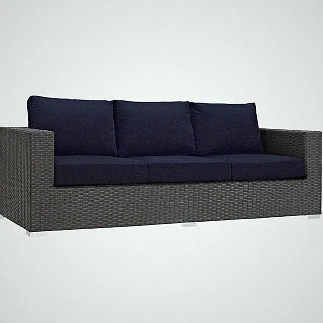 Modway Sojourn Aluminum and Rattan Patio Sofa in Canvas/Navy