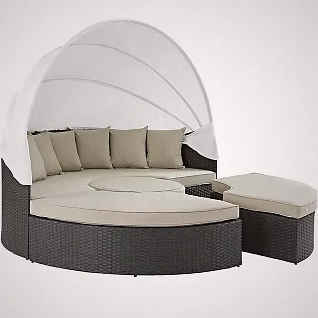 Modway Sojourn Aluminum Rattan Fabric Patio Daybed in Antique Canvas/Beige