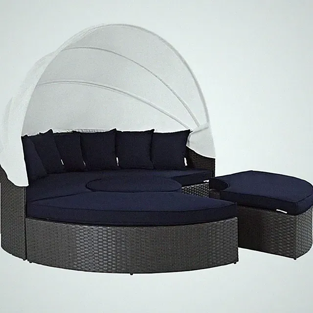 Modway Sojourn Aluminum Rattan Fabric Patio Daybed in Canvas/Navy