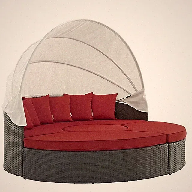 Modway Sojourn Aluminum Rattan Fabric Patio Daybed in Canvas/Red