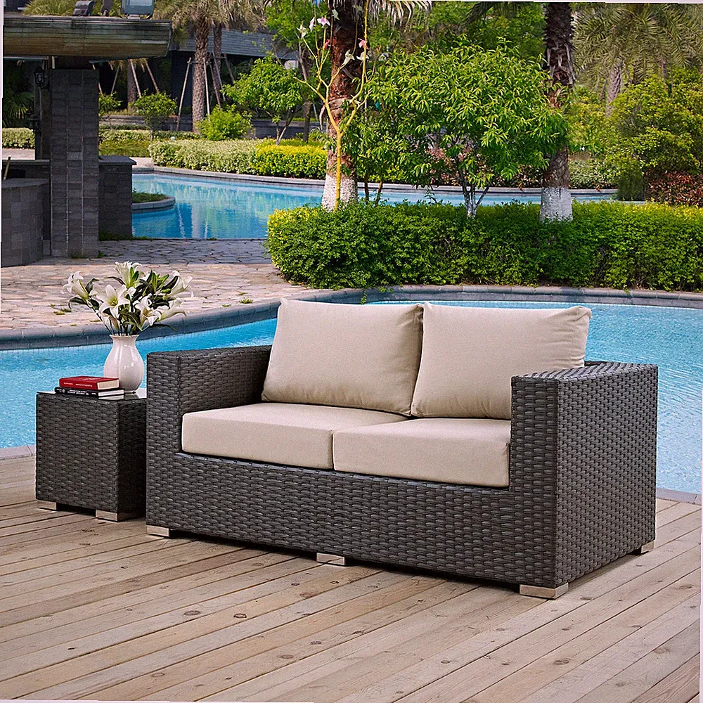 Modway Sojourn Outdoor Patio Sunbrella® Loveseat in Canvas Antique Beige