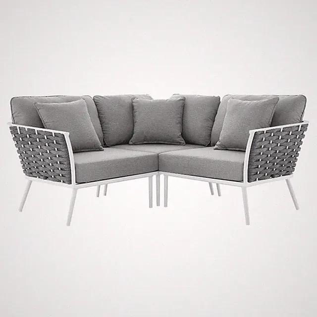Modway Stance 3-Piece Modern Fabric/Aluminum Outdoor Sectional Sofa in Gray