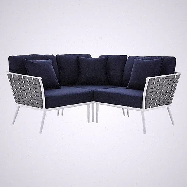 Modway Stance 3-Piece Modern Fabric/Aluminum Outdoor Sectional Sofa in Navy