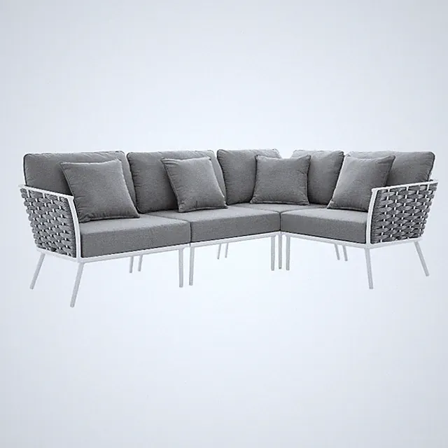 Modway Stance 4-Piece Modern Fabric/Aluminum Outdoor Sectional Sofa in Gray