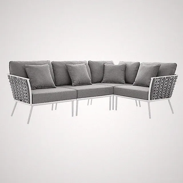 Modway Stance 4-Piece Modern Fabric/Aluminum Outdoor Sectional Sofa in Gray