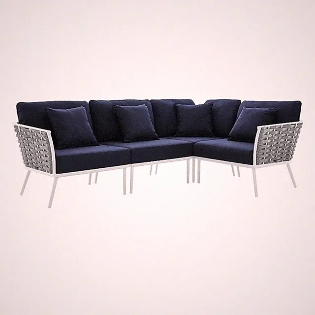 Modway Stance 4-Piece Modern Fabric/Aluminum Outdoor Sectional Sofa in Navy