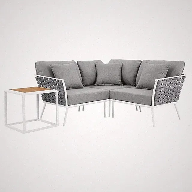 Modway Stance 4-Piece Modern Fabric/Aluminum Outdoor Sectional Sofa Set in Gray