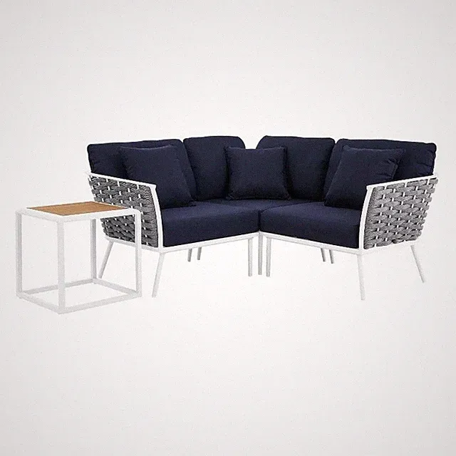 Modway Stance 4-Piece Modern Fabric/Aluminum Outdoor Sectional Sofa Set in Navy
