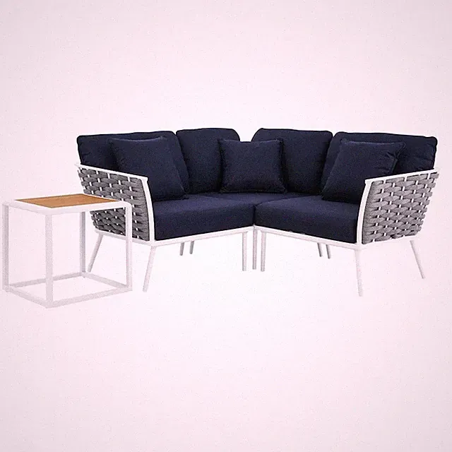 Modway Stance 4 Piece Outdoor Sectional Sofa Set, White Navy - EEI-5755-WHI-NAV