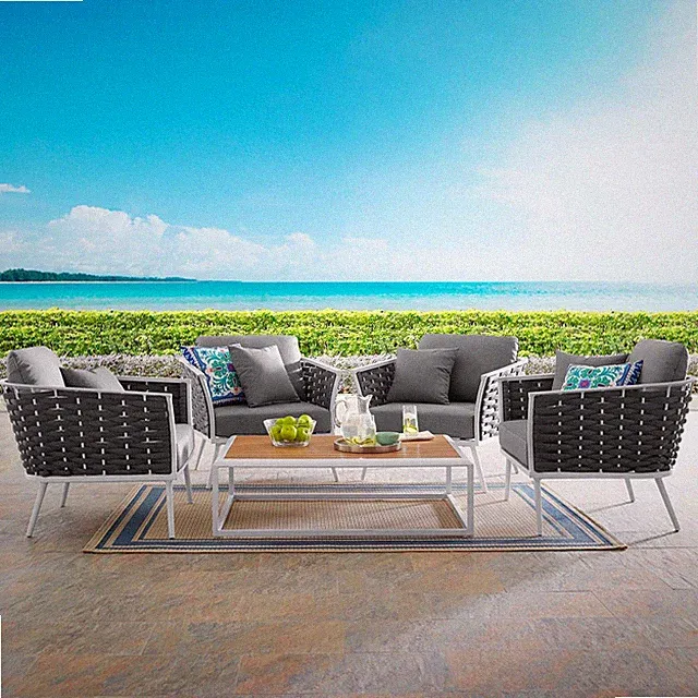 Modway Stance 5 Piece Outdoor Patio Aluminum Sectional Sofa Set in White Gray
