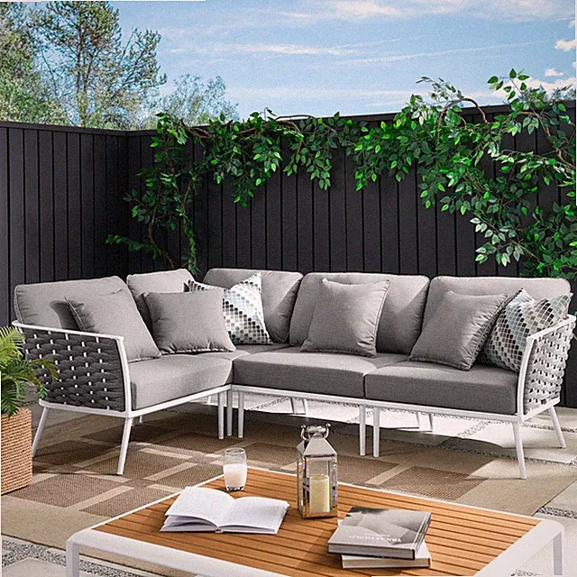 Modway Stance Outdoor Patio Aluminum Large Sectional Sofa in White Gray
