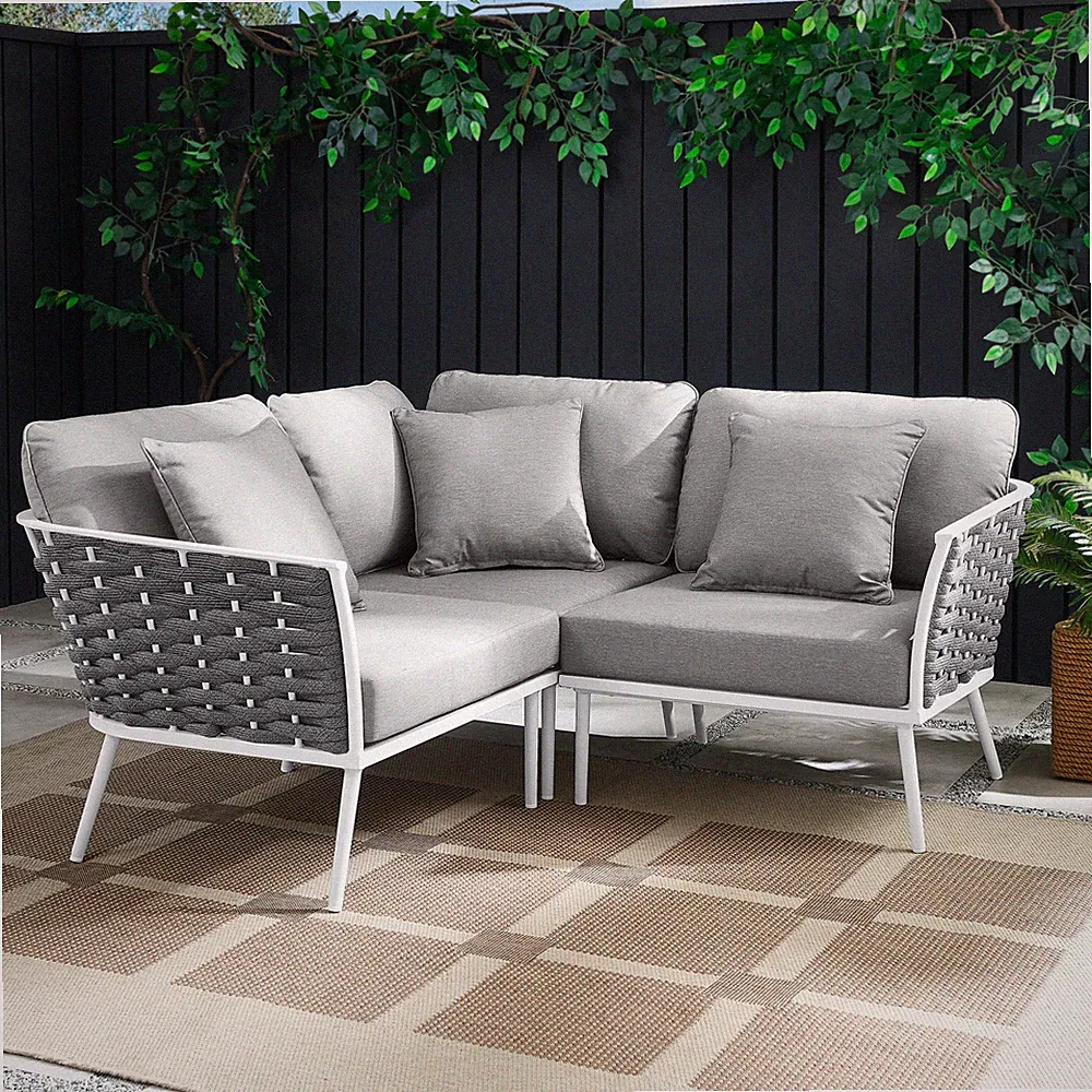 Modway Stance Outdoor Patio Aluminum Small Sectional Sofa in White Gray