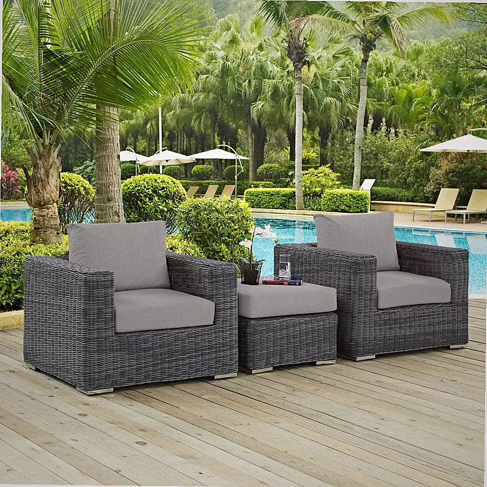 Modway Summon 3 Piece Outdoor Patio Sunbrella® Sectional Set in Canvas Gray