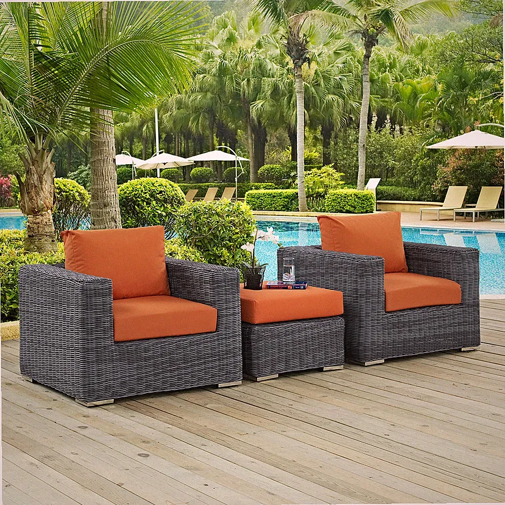 Modway Summon 3 Piece Outdoor Patio Sunbrella® Sectional Set in Canvas Tuscan