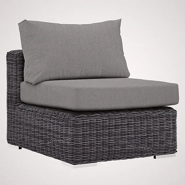 Modway Summon Aluminum and Rattan Patio Armless Sofa Chair in Canvas/Gray
