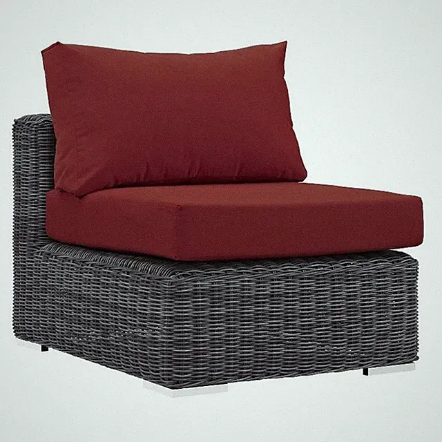 Modway Summon Aluminum and Rattan Patio Armless Sofa Chair in Canvas/Red