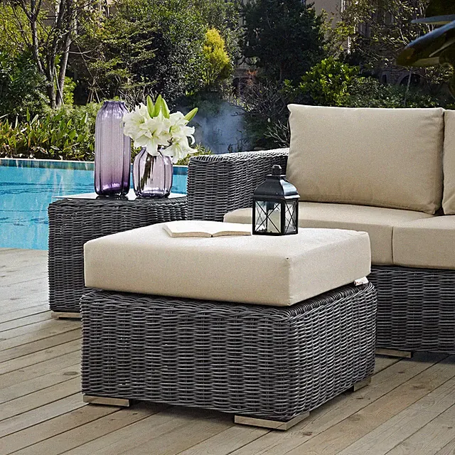 Modway Summon Outdoor Patio Sunbrella® Ottoman in Canvas Antique Beige