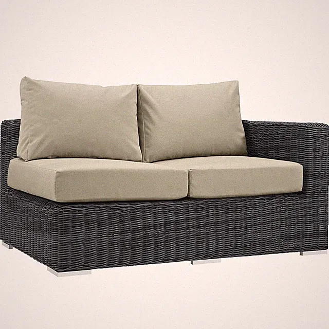 Modway Summon Patio Right Arm Loveseat in Canvas Antique Beige