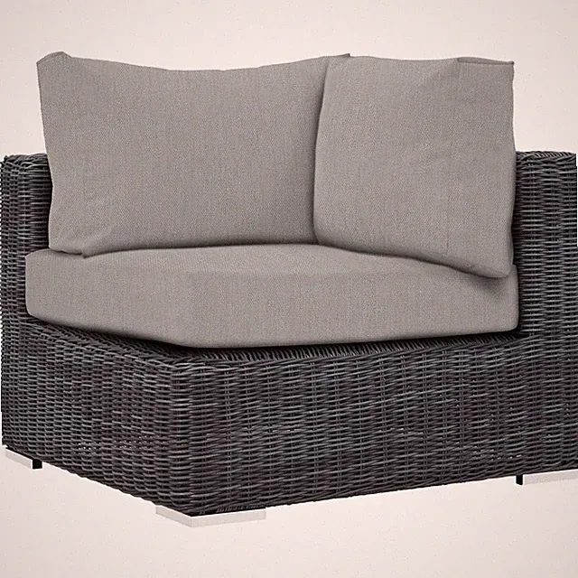 Modway Summon Wicker Rattan Outdoor Patio Sunbrella® Corner Sofa in Canvas Gray